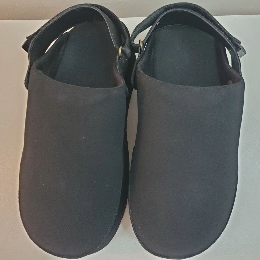Black Platform Clogs with Adjustable Heel Strap Serrated Sole Womens 8 24SE7 - Picture 2 of 8